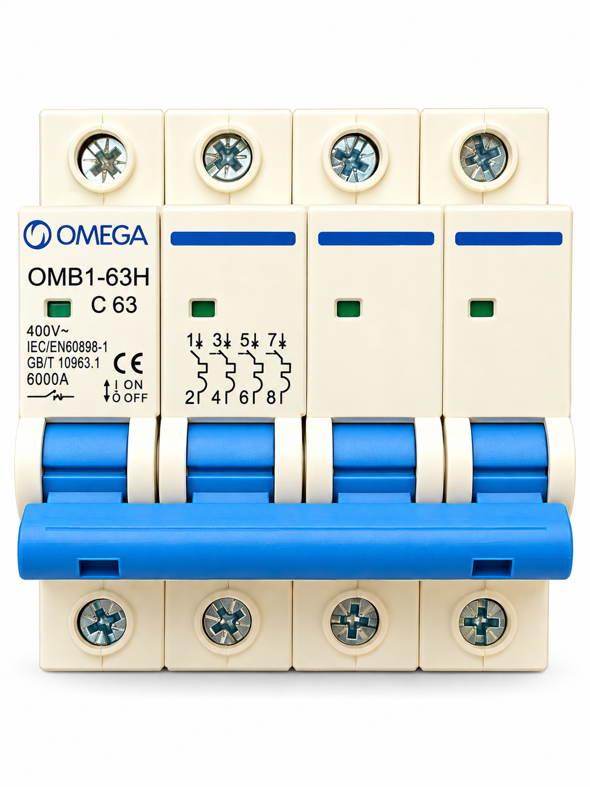 OMEGA OMB1-63H 4P 63A 400V AC Miniature Circuit Breaker (MCB) – Three Phase