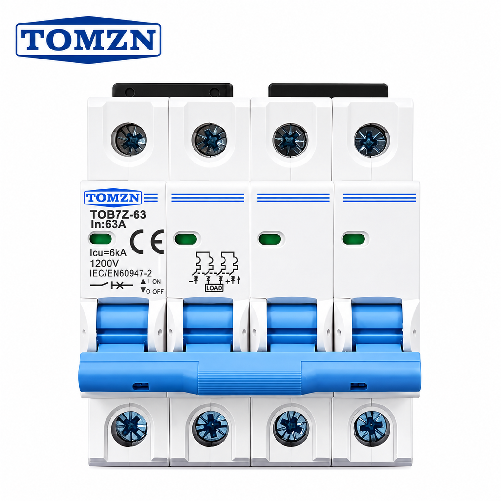 TOMZN TOB7Z-63 4P 63A 1200V DC Miniature Circuit Breaker (MCB)