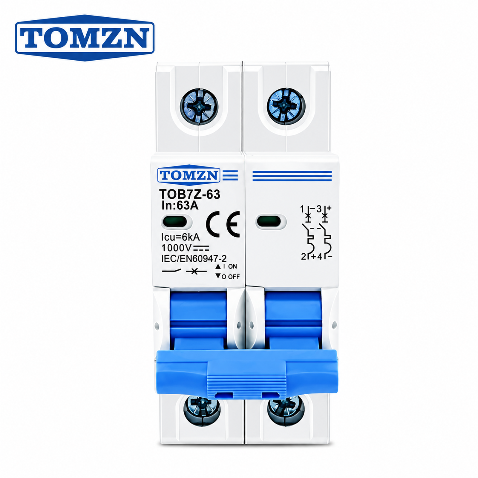 TOMZN TOB7Z-63 2P 63A 1000V DC Miniature Circuit Breaker (MCB)
