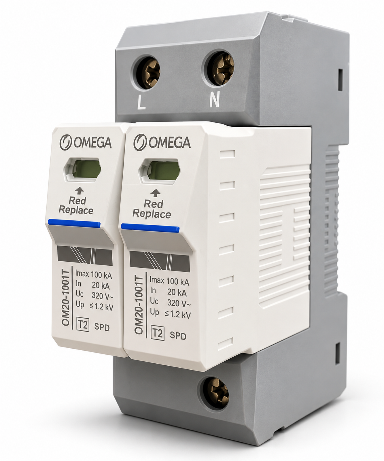 OMEGA OM20-1001T 2P 100kA 320V AC Type 2 Surge Protection Device (SPD) – Single 